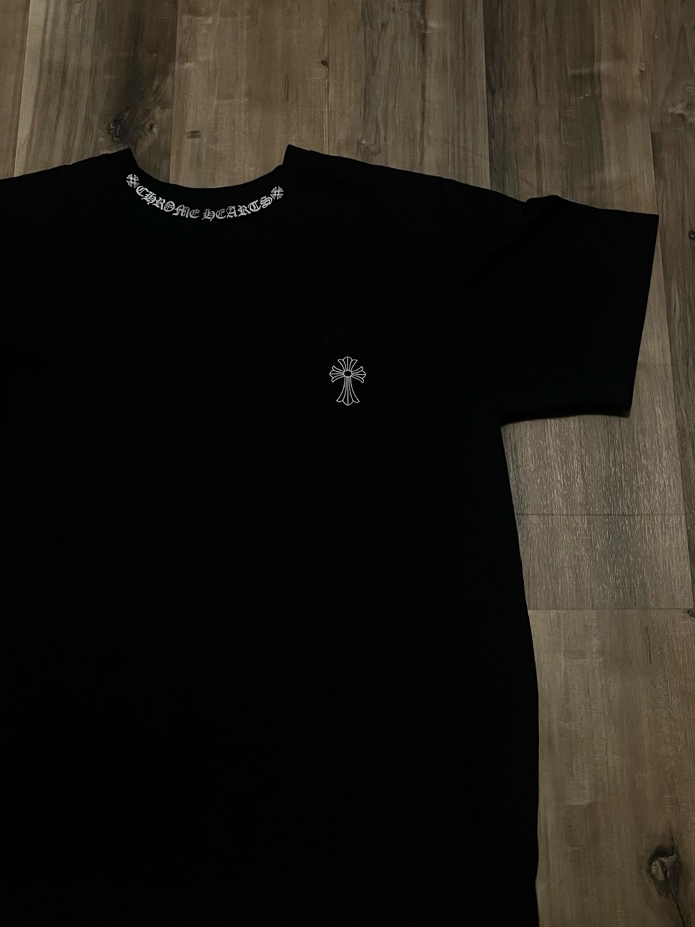 Chrome Hearts Black Tee with White Cross Chest Motif